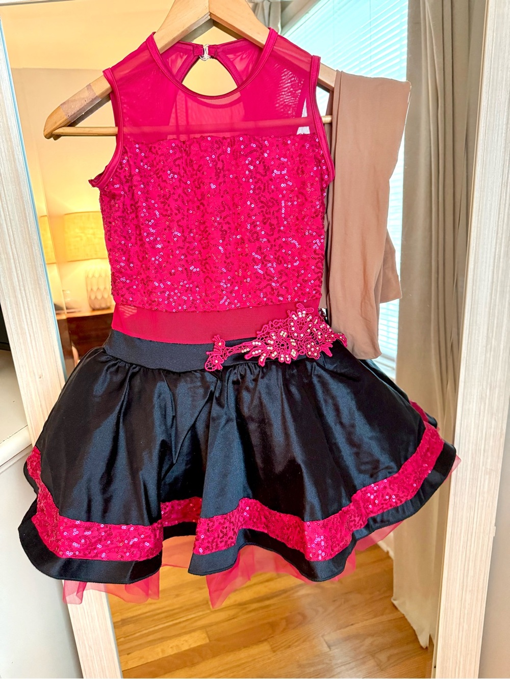 Weissman Disco Pop Red Sequin Dance Dress Dancewear with tights